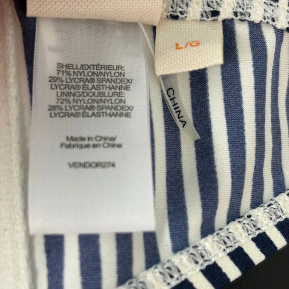 Tory Burch Womens Bikini Top L Blue White Stripe Underwire Halter‎ Bandeau